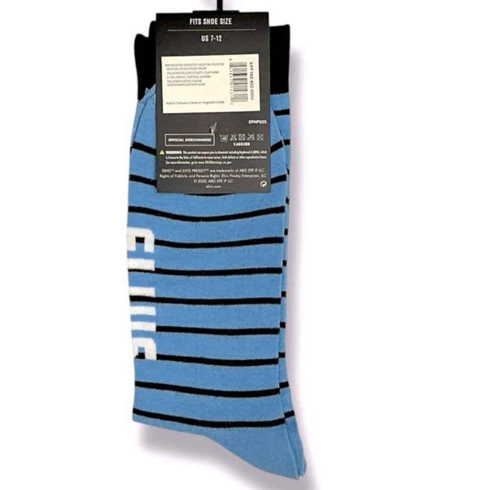 Elvis Presley Men’s Novelty Socks Blue Black Stripe Adult Unisex One Size NEW - Picture 4 of 15